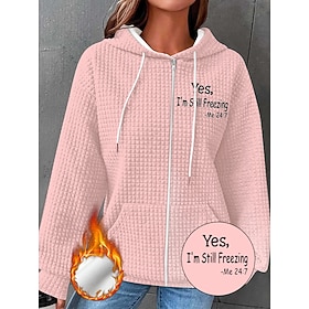 Women's Hoodied Jacket Fleece Lined Hoodie Heated Sweatshirt Waffle Knit Zip up Hooded Jacket with Pockets Warm Outerwear Long Sleeve Fall-Yes, I'm Still Freez