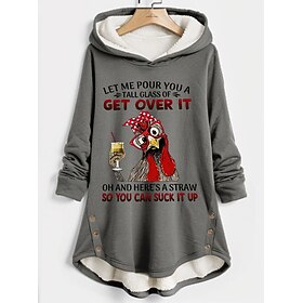 Women's Hoodie Sweatshirt Pullover Sherpa Fleece Lined Graphic Letter Warm Funny Fuzzy Button Print Dark Pink Blue Gray Casual Sports Hoodie Long Sleeve Top Mi