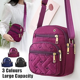 Women's Quilted Nylon Crossbody Bag  Lightweight Waterproof Shoulder Purse with Multi-Pocket Design for Travel  Daily Use