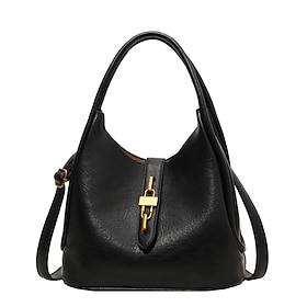 Women's Shoulder Bag PU Leather Daily Large Capacity Solid Color Black Brown Khaki