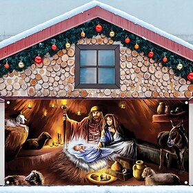Christmas Nativity Scene Jesus Outdoor Garage Door Cover Xmas Door Banner Large Door Mural Christmas Backdrop Decoration for Holiday Home Wall Decorations