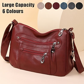 Women's Crossbody Bag Shoulder Bag Hobo Bag PU Leather Shopping Daily Holiday Zipper Large Capacity Solid Color claret Lake blue off white