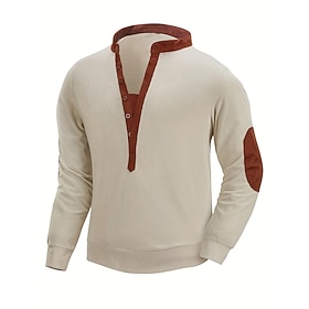Homme T-shirt Chemise en velours côtelé Chemise Henley Chemise à Manches Longues manche longue Henley Printemps  Automne Bloc de Couleur Mode Designer Basique