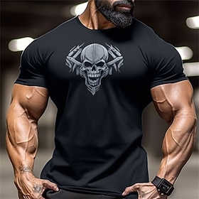 Herren Edgy Schädel Grafik Kurzarm T-Shirt - Muskel- Fit Fitness T-Shirt