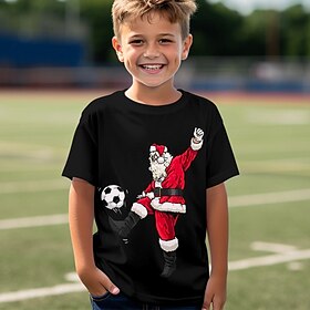 Christmas Boys 3D Santa Claus Tee Shirt Short Sleeve 3D Print Summer Spring Active Sports Fashion Polyester Kids 3-12 Years Crew Neck Outdoor Casual Daily Regu