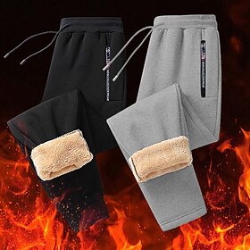 Men's Sherpa Fleece Pants Joggers Winter Pants Trousers Drawstring Elastic Waist Zipper Pocket Solid Color Warm Casual Daily Running Sports Fashion Black Black