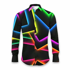 Men's Geometric Pattern Geometry Shirt Button Up Shirt Long Sleeve Artistic Daily Wear Going out Fall Winter Turndown Print Button-Down Black White Blue Orang