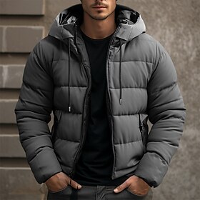Men's Winter Coat Winter Jacket Puffer Jacket Zipper Pocket Polyster Pocket Outdoor Date Casual Daily Regular Fashion Casual Windproof Warm Winter Plain Black