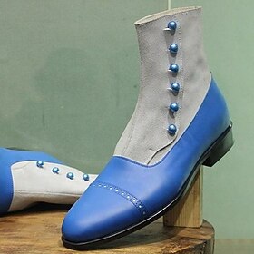 Men's Boots Button Boots Retro Formal Shoes Brogue Walking British Daily PU Warm Comfortable Wear Resistance Booties / Ankle Boots Zipper Dark Grey Blue Fall W