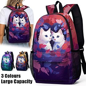 Women's Backpack School Bag Bookbag 3D Print Commuter Backpack School Outdoor Daily Cat Polyester Large Capacity Lightweight Durable Zipper Print Yellow Red Pu