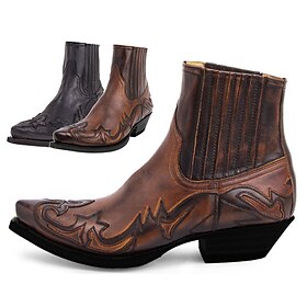 Men's Women Boots Biker boots Cowboy Boots Motorcycle Boots Retro Walking Casual Daily PU Comfortable Booties / Ankle Boots Loafer Bark brown Black Spring Fall