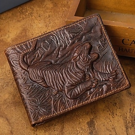 Men's Vintage Genuine Leather Wallet 3D Printed Tiger Wallet Card Holder