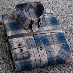 Men's Shirt Casual Shirt Plaid Shirt Button Up Shirt Plaid / Check Outdoor Daily Wear Red Blue Brown Dark Blue Long Sleeve Lapel Fall Winter Clothing Apparel