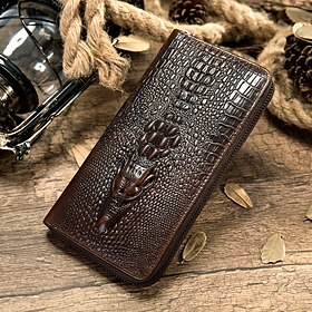 Crocodile Pattern Vintage Genuine Leather Long Wallet For men - Large Capacity Clutch Bag Multi-card Card Holder Coin Purse Wallet