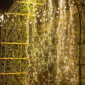 Solar Waterfall Lights – 100LED Outdoor Waterproof Fairy String Lights for Outdoor Garden, Tent, Christmas  Holiday Party Decor
