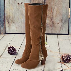 Women's Boots Plus Size Riding Boots Heel Boots Outdoor Daily Knee High Boots Buckle Kitten Heel Round Toe Vintage Fashion Minimalism Faux Leather Zipper Black