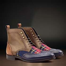 Men's Boots Retro Formal Shoes Dress Shoes Walking British Daily PU Warm Massage Wear Resistance Booties / Ankle Boots Lace-up Yellow Blue Color Block Fall Win