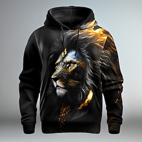 Graphic Lion Men's Fashion 3D Print Hoodie Christmas Vacation Going Out Hoodies Black Red Long Sleeve Hooded Print Front Pocket Spring   Fa