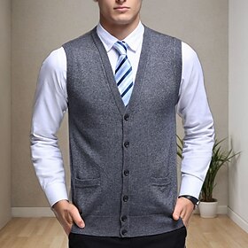 Men's Sweater Vest Wool Sweater Ribbed Knit Pocket Knitted Solid Color V Neck Modern Contemporary Korean Daily Wear Going out Clothing Apparel Sleeveless Sprin