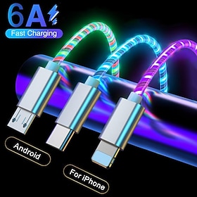 LED Glowing USB Fast Charger Cable for iPhone Android Phone for Samsung Huawei Xiaomi Mobile Phone Data Line Fast Charging Cord