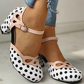 Chaussures Mary Jane à pois et talon carré pour femme – Escarpins rétro à bout rond avec bride à la cheville pour tenues décontractées, fêtes et tenues vintage
