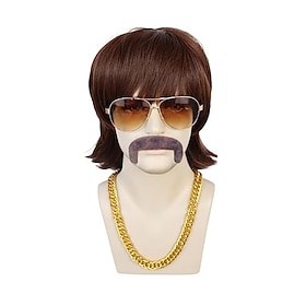 Disco Wig For Dark Brown 70S Wigs For Men 80S Costumes For Men Disco Mens Wig For Men 70S Disco 1970S Wig Chain Wig Mullet Wig For Men Fringe Bangs Synthetic H