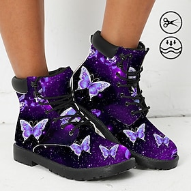Women's Boots Print Shoes Combat Boots Plus Size Outdoor Daily Butterfly 3D Booties Ankle Boots Winter Flat Heel Round Toe Closed Toe Fashion Casual Faux Leath