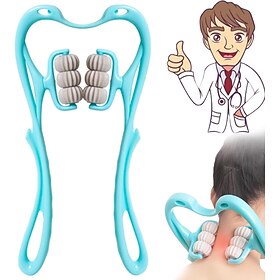 Neck Massager, Vital Dual Pressure Trigger Point,Self Shiatsu Deep Massage,Handheld Manual Roller Massager Tool - Gift for Men and Women, White Elephant Gifts,