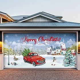 Christmas Outdoor Garage Door Cover Xmas Door Banner Snow Truck Large Door Mural Christmas Backdrop Decoration for Holiday Home Wall Decorations