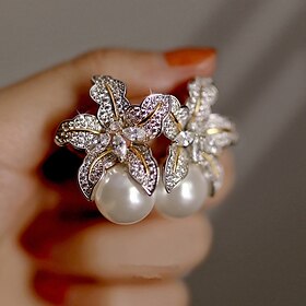 Women's Pearl Stud Earrings Fine Jewelry Classic Precious Petal Personalized Stylish Earrings Jewelry Gold / White For Gift Festival 1 Pair