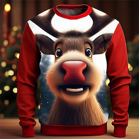 Grafisch Eland Voor Heren Modieus 3D-afdrukken Trui Met Capuchon Feestdagen Vakantie Uitgaan Sweatshirts Geel Rood Lange Mouw Strakke Ronde Hals Afdr