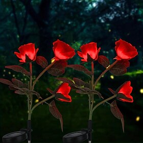 Solar Garden Rose Lights, Valentines Realistic LED Rose Flower Cemetery Decorations Stake Lights for Garden, Courtyard, Yard And Grave Decorative, Waterproof (