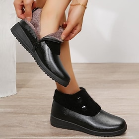 Women's Boots Platform Boots Snow Boots Outdoor Daily Fleece Lined Booties Ankle Boots Zipper Wedge Heel Round Toe Elegant Fashion Casual Faux Suede Zipper Bla