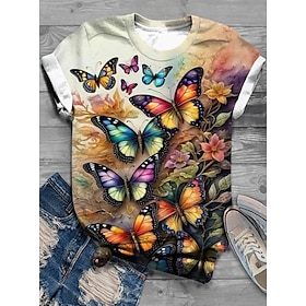 Damen T Shirt Schmetterling Täglich Wochenende Schwarz Marineblau Orange Bedruckt Kurzarm Modisch Rundhalsausschnitt Regular Fit Frühling S