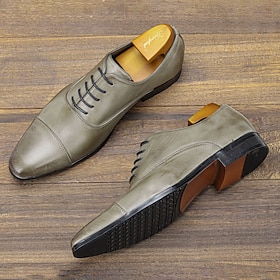 Men's Vintage Gray Faux Leather Oxford Shoes  Formal Lace-Up Dress Shoes with Cap-Toe Design for Business and Special Occasions