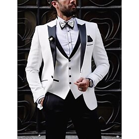 Men's Wedding Prom Party Suits Light Yellow White Summer Solid Colored Tailored Fit 2 Piece Single Breasted One-button