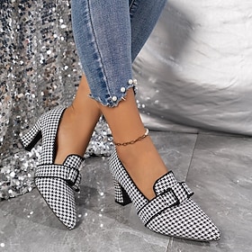 Women's Heels Pumps Plus Size Heeled Mules Wedding Party Work Color Block Bowknot Chunky Heel Round Toe Vacation Fashion Cute Microfiber Cloth Loafer Almond Bl