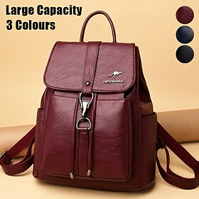 Women's Backpack School Bag Bookbag Drawstring Bag Commuter Backpack School Outdoor Daily Solid Color PU Leather Large Capacity Durable Buckle claret Black Blu