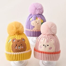 Toddler Unisex Active Graphic Cotton Hats  Caps Navy blue [dinosaur] / Purple[Pony] / Beige[Dinosaur] One-Size