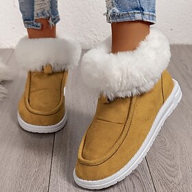 Women's Sneakers Boots Snow Boots Plus Size Comfort Shoes Daily Fleece Lined Booties Ankle Boots Flat Heel Round Toe Casual Comfort Faux Suede Loafer Black Yel