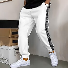 Men's Sweatpants Joggers Trousers Patchwork Drawstring Elastic Waist Color Block Comfort Breathable Casual Daily Holiday Sports Fashion Black White