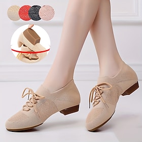 Women's Ballet Shoes Jazz Shoes Prom Practice Split Sole Lace-up Thick Heel Round Toe Lace-up Adults' Red