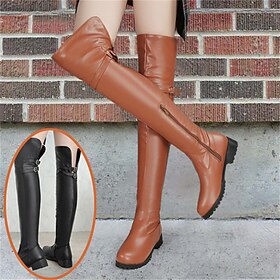 Women's Boots Motorcycle Boots Plus Size Work Boots Outdoor Daily Over The Knee Boots Thigh High Boots Winter Buckle Flat Heel Round Toe Vintage Casual Minimal
