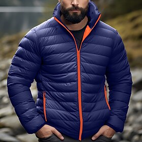 Men's Winter Coat Winter Jacket Puffer Jacket Zipper Pocket Polyster Outdoor Date Casual Daily Regular Fashion Casual Windproof Warm Winter Plain Black Red Dar
