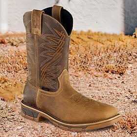 Men's Boots Cowboy Boots Retro Walking Casual Daily PU Comfortable Booties / Ankle Boots Loafer Brown Spring Fall