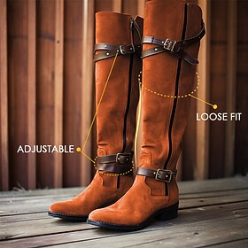 Women's Boots Cowboy Boots Office Daily Knee High Boots Winter Buckle Block Heel Flat Heel Round Toe Punk Vacation Vintage Faux Suede Zipper Black Brown Coffee