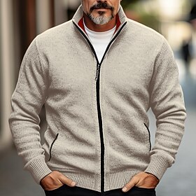 Voor heren Vest Trui Trui met rits Grof vest Geribd breien Gecoupeerd Zak Gebreid Kleurenblok Opstaand Opwarm Kleding Modern eigentijds Casual Alledaagse kledi