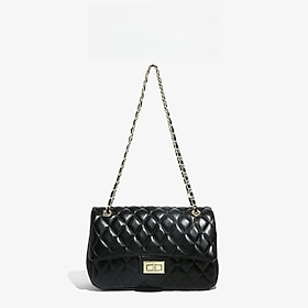 Women's Crossbody Bag Shoulder Bag PU Leather Daily Chain Large Capacity Geometric Black
