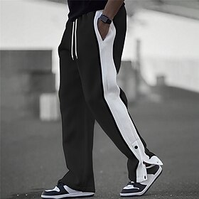 Men's Sweatpants Joggers Trousers Patchwork Drawstring Elastic Waist Color Block Comfort Breathable Casual Daily Holiday Sports Fashion Black White