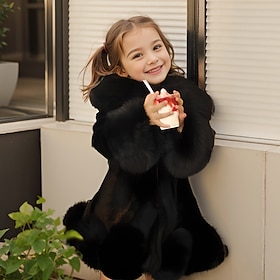 Kids Girls' Faux Fur Coat Solid Color Fashion Performance Cotton Coat Outerwear 2-9 Years Spring Black White Pink